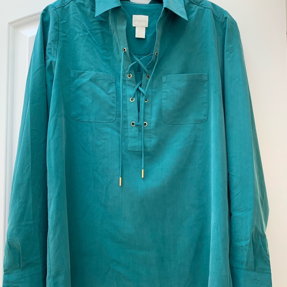 Chico’s Lace Up Aquamarine Shirt